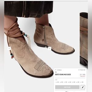 Golden Goose Young Mud Suede  Tan Western Booties Size 38 / 8